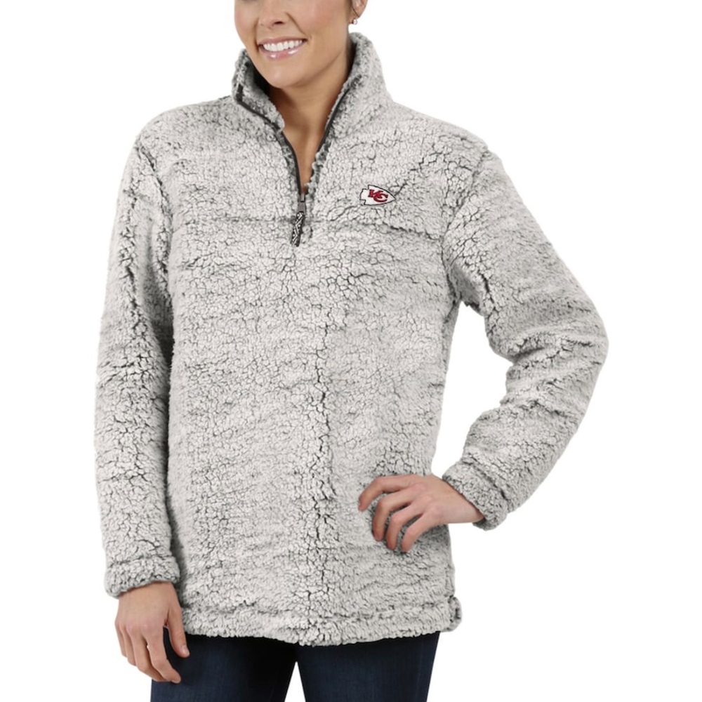 Kansas City Chiefs Women's Gray Sherpa Quarter-Zip Pullover Jacket NFL M